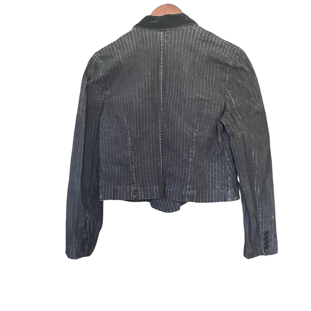 Vintage 90s Ralph Lauren Pinstriped Denim Jacket Double-Breasted Velour Collar - Picture 2 of 3